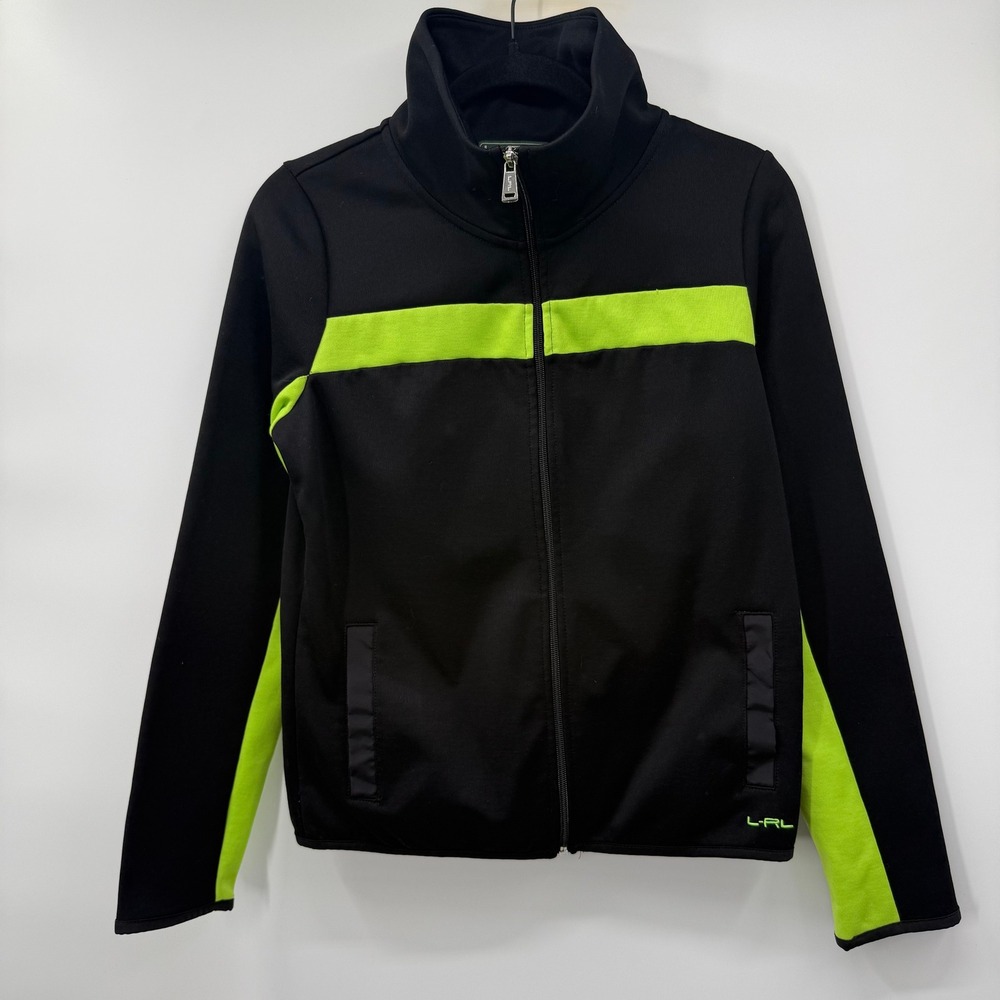 Lauren Ralph Lauren Womens Small Track Jacket Black Green Full Zip Activewear
